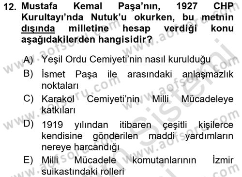Türkiye´de Demokrasi Ve Parlamento Tarihi Dersi 2015 - 2016 Yılı (Final) Dönem Sonu Sınav Soruları 12. Soru