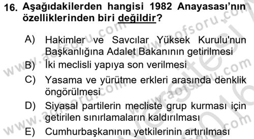 Türkiye´de Demokrasi Ve Parlamento Tarihi Dersi 2015 - 2016 Yılı (Final) Dönem Sonu Sınav Soruları 16. Soru