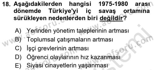 Türkiye´de Demokrasi Ve Parlamento Tarihi Dersi 2015 - 2016 Yılı (Final) Dönem Sonu Sınav Soruları 18. Soru