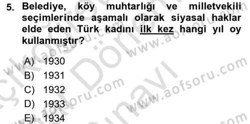 Türkiye´de Demokrasi Ve Parlamento Tarihi Dersi 2015 - 2016 Yılı (Final) Dönem Sonu Sınav Soruları 5. Soru