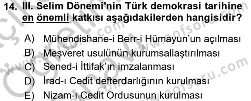 Türkiye´de Demokrasi Ve Parlamento Tarihi Dersi 2016 - 2017 Yılı 3 Ders Sınav Soruları 14. Soru