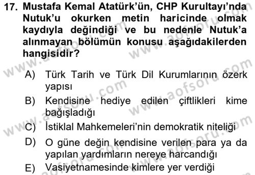 Türkiye´de Demokrasi Ve Parlamento Tarihi Dersi 2016 - 2017 Yılı 3 Ders Sınav Soruları 17. Soru