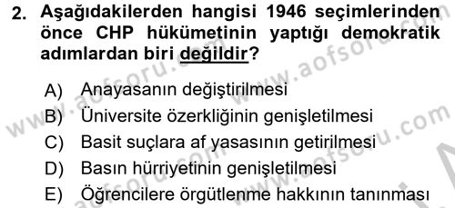 Türkiye´de Demokrasi Ve Parlamento Tarihi Dersi 2016 - 2017 Yılı 3 Ders Sınav Soruları 2. Soru
