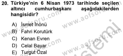 Türkiye´de Demokrasi Ve Parlamento Tarihi Dersi 2016 - 2017 Yılı 3 Ders Sınav Soruları 20. Soru