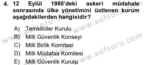 Türkiye´de Demokrasi Ve Parlamento Tarihi Dersi 2016 - 2017 Yılı 3 Ders Sınav Soruları 4. Soru