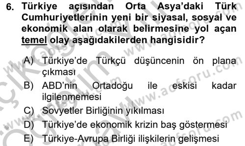 Türkiye´de Demokrasi Ve Parlamento Tarihi Dersi 2016 - 2017 Yılı 3 Ders Sınav Soruları 6. Soru