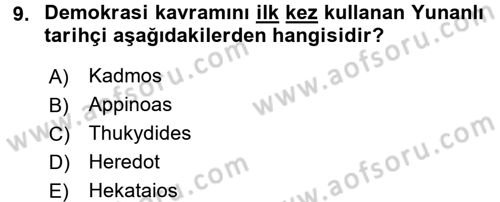 Türkiye´de Demokrasi Ve Parlamento Tarihi Dersi 2016 - 2017 Yılı 3 Ders Sınav Soruları 9. Soru