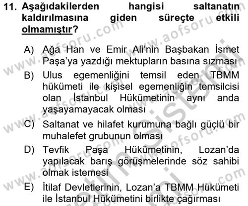 Türkiye´de Demokrasi Ve Parlamento Tarihi Dersi 2016 - 2017 Yılı (Vize) Ara Sınav Soruları 11. Soru