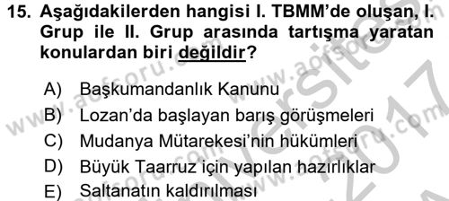 Türkiye´de Demokrasi Ve Parlamento Tarihi Dersi 2016 - 2017 Yılı (Vize) Ara Sınav Soruları 15. Soru