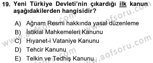 Türkiye´de Demokrasi Ve Parlamento Tarihi Dersi 2016 - 2017 Yılı (Vize) Ara Sınav Soruları 19. Soru