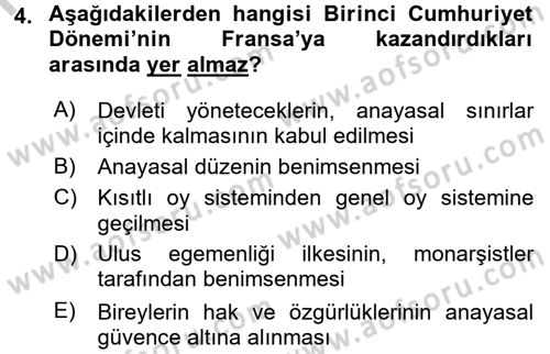 Türkiye´de Demokrasi Ve Parlamento Tarihi Dersi 2016 - 2017 Yılı (Vize) Ara Sınav Soruları 4. Soru