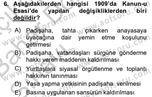 Türkiye´de Demokrasi Ve Parlamento Tarihi Dersi 2016 - 2017 Yılı (Vize) Ara Sınav Soruları 6. Soru
