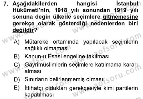 Türkiye´de Demokrasi Ve Parlamento Tarihi Dersi 2016 - 2017 Yılı (Vize) Ara Sınav Soruları 7. Soru