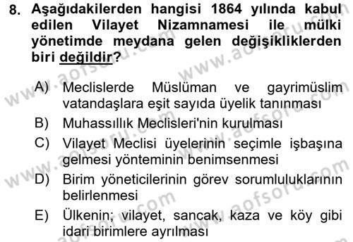 Türkiye´de Demokrasi Ve Parlamento Tarihi Dersi 2016 - 2017 Yılı (Vize) Ara Sınav Soruları 8. Soru