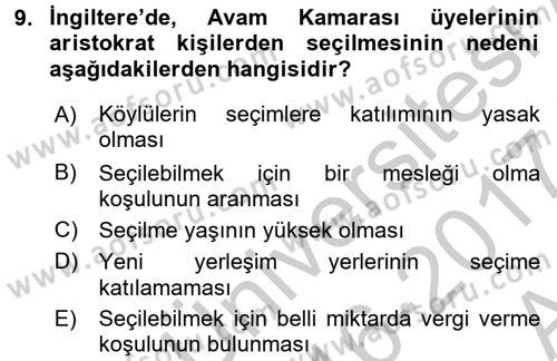 Türkiye´de Demokrasi Ve Parlamento Tarihi Dersi 2016 - 2017 Yılı (Vize) Ara Sınav Soruları 9. Soru