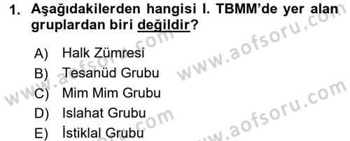 Türkiye´de Demokrasi Ve Parlamento Tarihi Dersi 2016 - 2017 Yılı (Final) Dönem Sonu Sınav Soruları 1. Soru