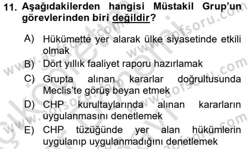Türkiye´de Demokrasi Ve Parlamento Tarihi Dersi 2016 - 2017 Yılı (Final) Dönem Sonu Sınav Soruları 11. Soru