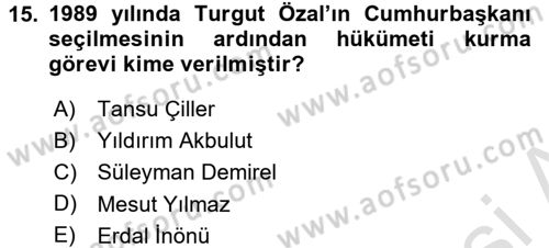 Türkiye´de Demokrasi Ve Parlamento Tarihi Dersi 2016 - 2017 Yılı (Final) Dönem Sonu Sınav Soruları 15. Soru