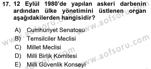 Türkiye´de Demokrasi Ve Parlamento Tarihi Dersi 2016 - 2017 Yılı (Final) Dönem Sonu Sınav Soruları 17. Soru