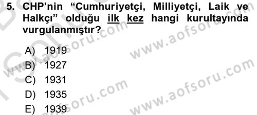 Türkiye´de Demokrasi Ve Parlamento Tarihi Dersi 2016 - 2017 Yılı (Final) Dönem Sonu Sınav Soruları 5. Soru
