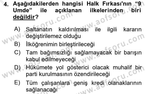 Türkiye´de Demokrasi Ve Parlamento Tarihi Dersi 2017 - 2018 Yılı 3 Ders Sınav Soruları 4. Soru