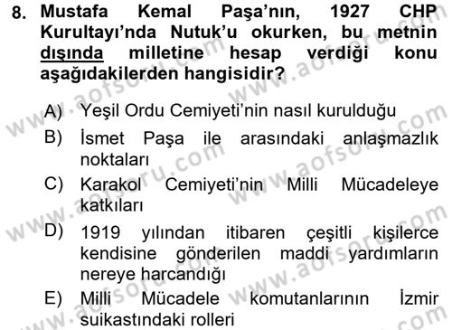 Türkiye´de Demokrasi Ve Parlamento Tarihi Dersi 2017 - 2018 Yılı 3 Ders Sınav Soruları 8. Soru