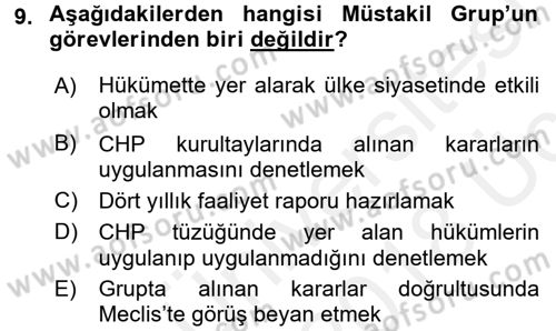 Türkiye´de Demokrasi Ve Parlamento Tarihi Dersi 2017 - 2018 Yılı 3 Ders Sınav Soruları 9. Soru