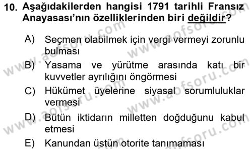 Türkiye´de Demokrasi Ve Parlamento Tarihi Dersi Ara Sınavı Deneme Sınav Soruları 10. Soru