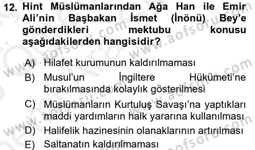 Türkiye´de Demokrasi Ve Parlamento Tarihi Dersi Ara Sınavı Deneme Sınav Soruları 12. Soru