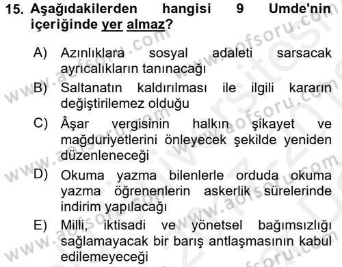 Türkiye´de Demokrasi Ve Parlamento Tarihi Dersi Ara Sınavı Deneme Sınav Soruları 15. Soru