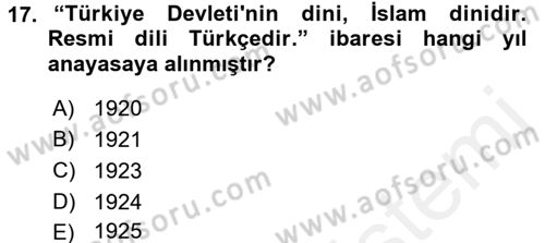 Türkiye´de Demokrasi Ve Parlamento Tarihi Dersi Ara Sınavı Deneme Sınav Soruları 17. Soru