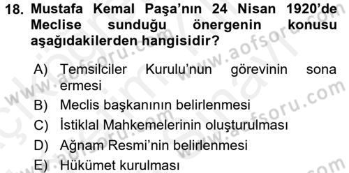 Türkiye´de Demokrasi Ve Parlamento Tarihi Dersi Ara Sınavı Deneme Sınav Soruları 18. Soru