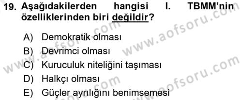 Türkiye´de Demokrasi Ve Parlamento Tarihi Dersi 2017 - 2018 Yılı (Vize) Ara Sınavı 19. Soru