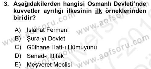 Türkiye´de Demokrasi Ve Parlamento Tarihi Dersi Ara Sınavı Deneme Sınav Soruları 3. Soru