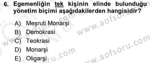 Türkiye´de Demokrasi Ve Parlamento Tarihi Dersi Ara Sınavı Deneme Sınav Soruları 6. Soru