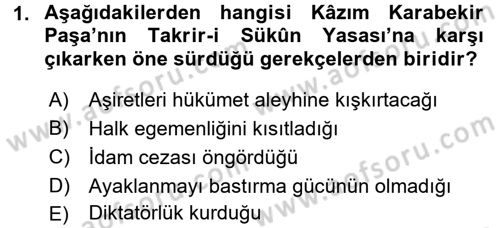 Türkiye´de Demokrasi Ve Parlamento Tarihi Dersi 2017 - 2018 Yılı (Final) Dönem Sonu Sınav Soruları 1. Soru