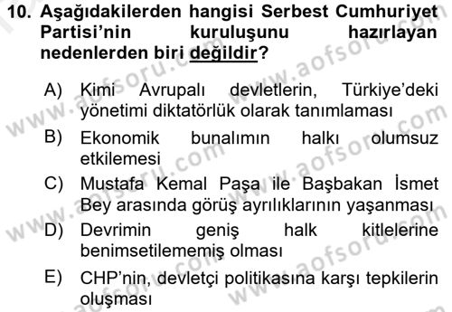 Türkiye´de Demokrasi Ve Parlamento Tarihi Dersi 2017 - 2018 Yılı (Final) Dönem Sonu Sınav Soruları 10. Soru