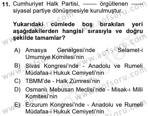Türkiye´de Demokrasi Ve Parlamento Tarihi Dersi 2017 - 2018 Yılı (Final) Dönem Sonu Sınav Soruları 11. Soru