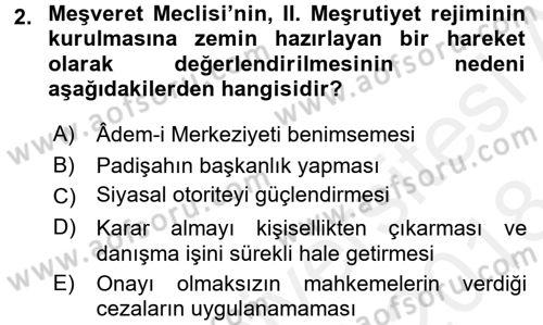 Türkiye´de Demokrasi Ve Parlamento Tarihi Dersi 2017 - 2018 Yılı (Final) Dönem Sonu Sınav Soruları 2. Soru