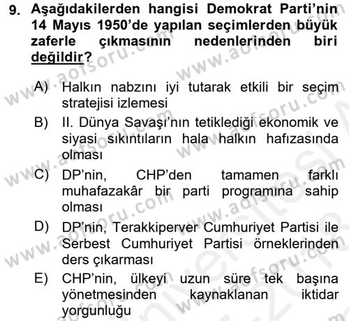 Türkiye´de Demokrasi Ve Parlamento Tarihi Dersi 2017 - 2018 Yılı (Final) Dönem Sonu Sınav Soruları 9. Soru