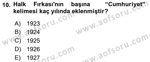 Türkiye´de Demokrasi Ve Parlamento Tarihi Dersi 2018 - 2019 Yılı 3 Ders Sınav Soruları 10. Soru