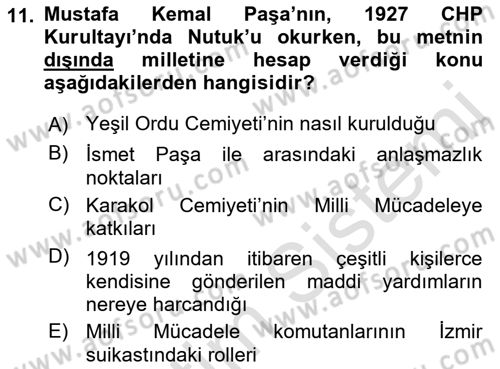 Türkiye´de Demokrasi Ve Parlamento Tarihi Dersi 2018 - 2019 Yılı 3 Ders Sınav Soruları 11. Soru
