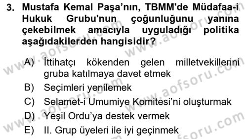 Türkiye´de Demokrasi Ve Parlamento Tarihi Dersi 2018 - 2019 Yılı 3 Ders Sınav Soruları 3. Soru