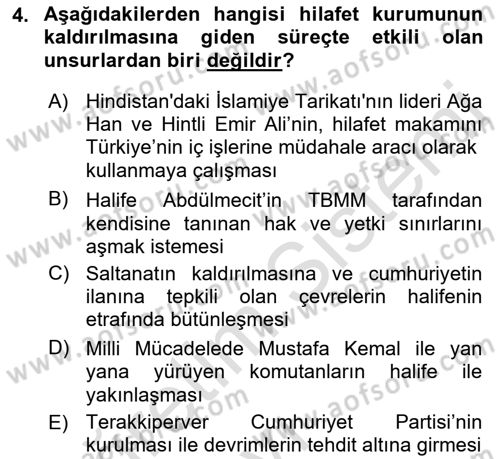 Türkiye´de Demokrasi Ve Parlamento Tarihi Dersi 2018 - 2019 Yılı 3 Ders Sınav Soruları 4. Soru