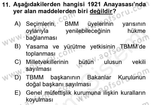 Türkiye´de Demokrasi Ve Parlamento Tarihi Dersi 2018 - 2019 Yılı (Vize) Ara Sınavı 11. Soru