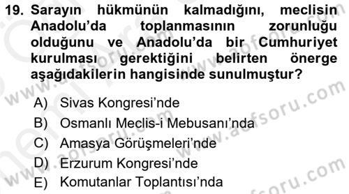 Türkiye´de Demokrasi Ve Parlamento Tarihi Dersi Ara Sınavı Deneme Sınav Soruları 19. Soru
