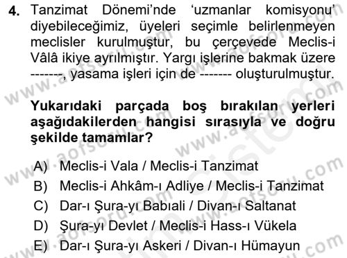 Türkiye´de Demokrasi Ve Parlamento Tarihi Dersi 2018 - 2019 Yılı (Vize) Ara Sınavı 4. Soru