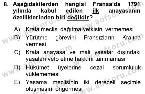 Türkiye´de Demokrasi Ve Parlamento Tarihi Dersi Ara Sınavı Deneme Sınav Soruları 8. Soru