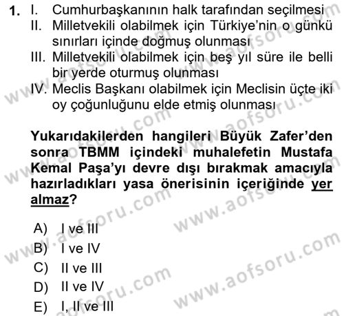 Türkiye´de Demokrasi Ve Parlamento Tarihi Dersi 2018 - 2019 Yılı (Final) Dönem Sonu Sınav Soruları 1. Soru