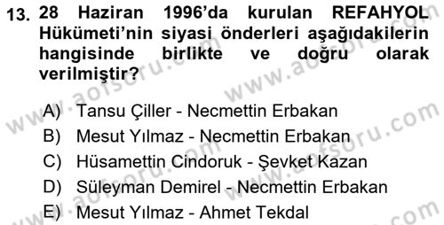 Türkiye´de Demokrasi Ve Parlamento Tarihi Dersi 2018 - 2019 Yılı (Final) Dönem Sonu Sınav Soruları 13. Soru